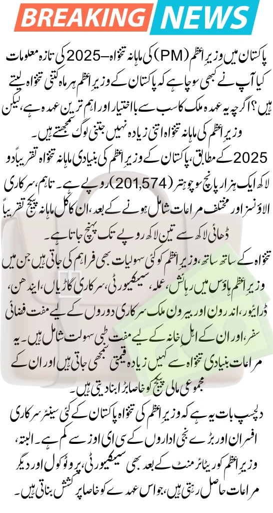 Prime Minister (PM) Monthly Salary in Pakistan – 2025 Updated Details